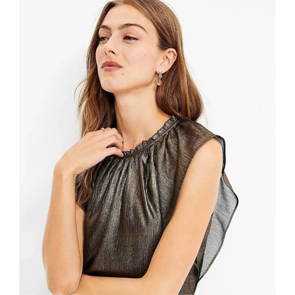 NWOT Ann Taylor LOFT Shimmer Flutter Sleeve Shell Top S